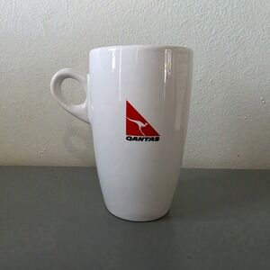 Qantas Airways Coffee Mug White Ceramic Red Kangaroo Logo Aviation Collectible